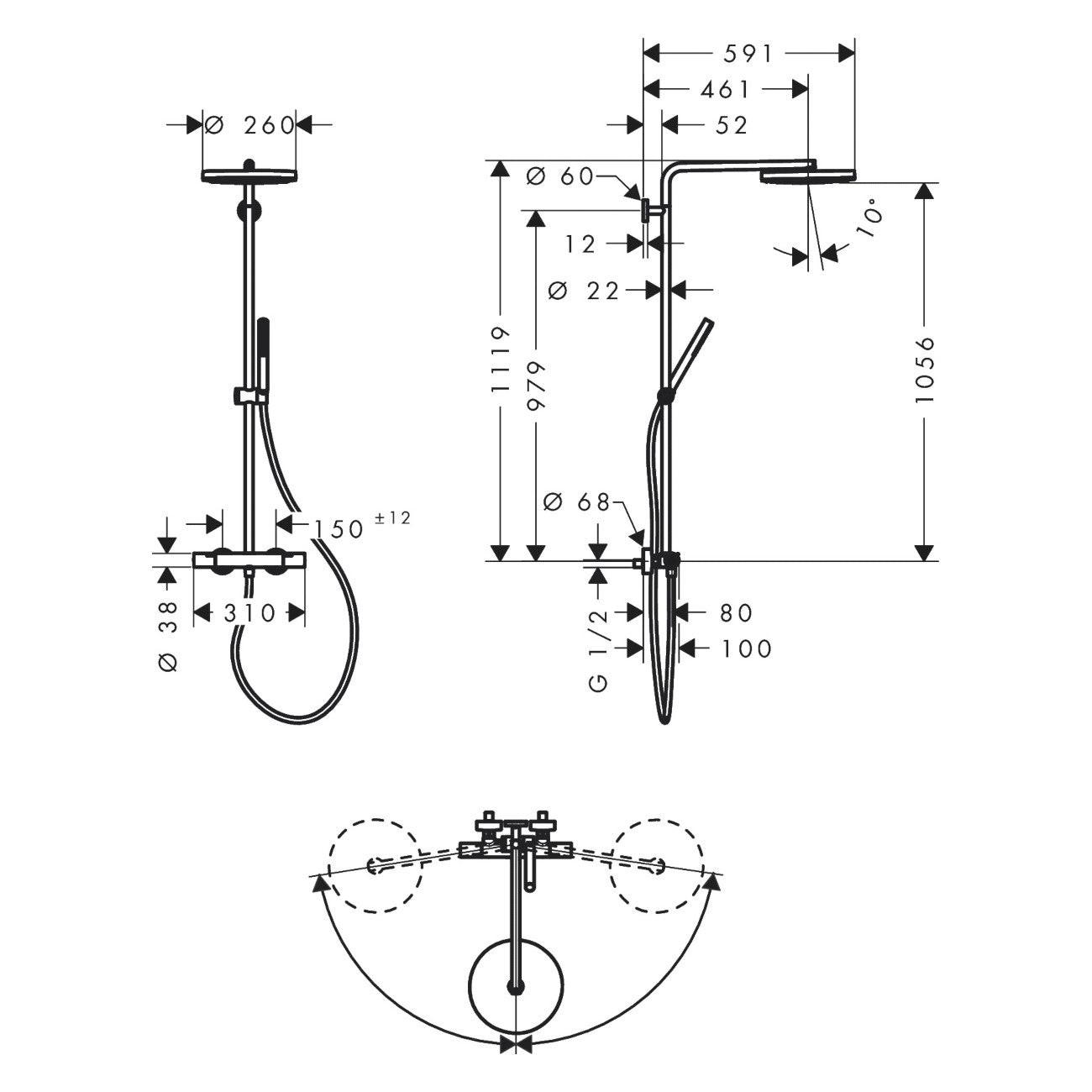 Hansgrohe Pulsify S Puro zuhanyrendszer termosztátos, kézizuhany 1jet, matt fekete (24222670)