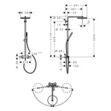Hansgrohe Pulsify S Puro zuhany rendszer termosztátos, EcoSmart, kézizuhany 1jet, króm (24223000) - méretrajz