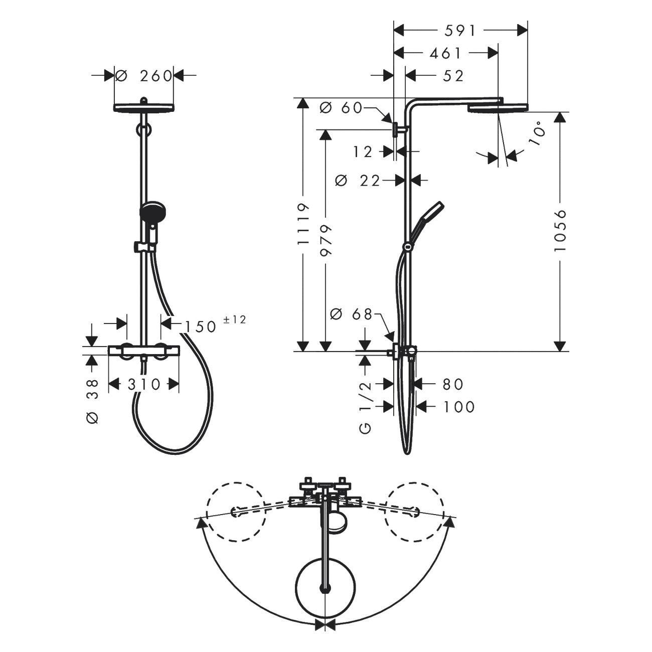 Hansgrohe Pulsify S Puro zuhanyrendszer termosztátos, kézizuhany 3jet, króm (24236000)