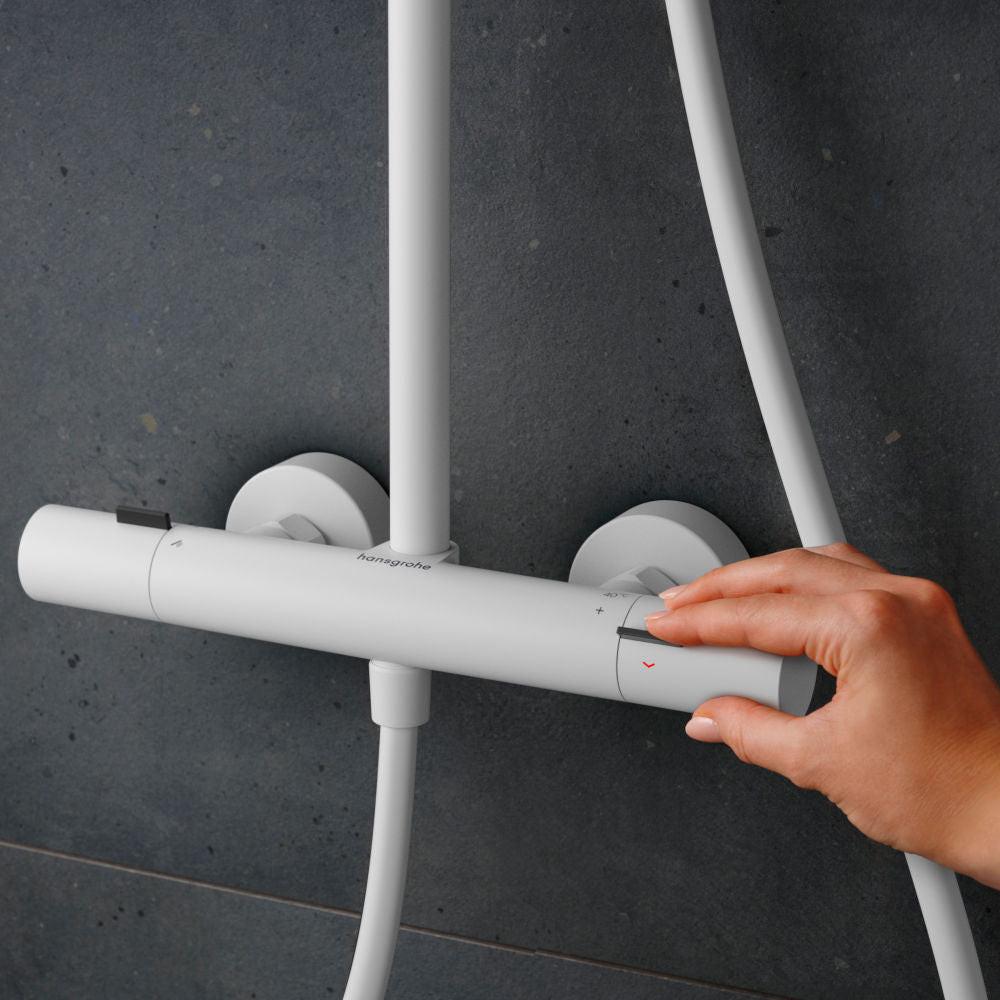 Hansgrohe Pulsify S Puro zuhanyrendszer termosztátos, EcoSmart, kézizuhany 3jet, matt fehér (24237700)