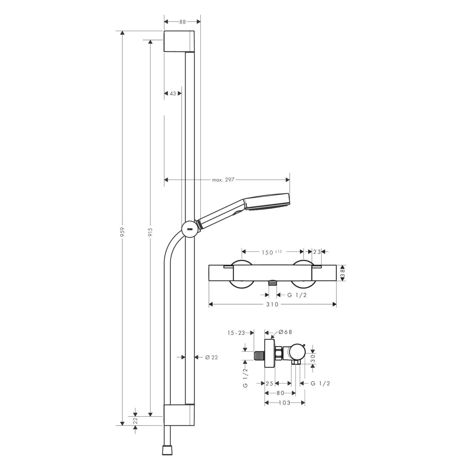 Hansgrohe Pulsify Select S zuhany rendszer termosztátos, 90cm - es zuhanyrúd, króm (24261000)