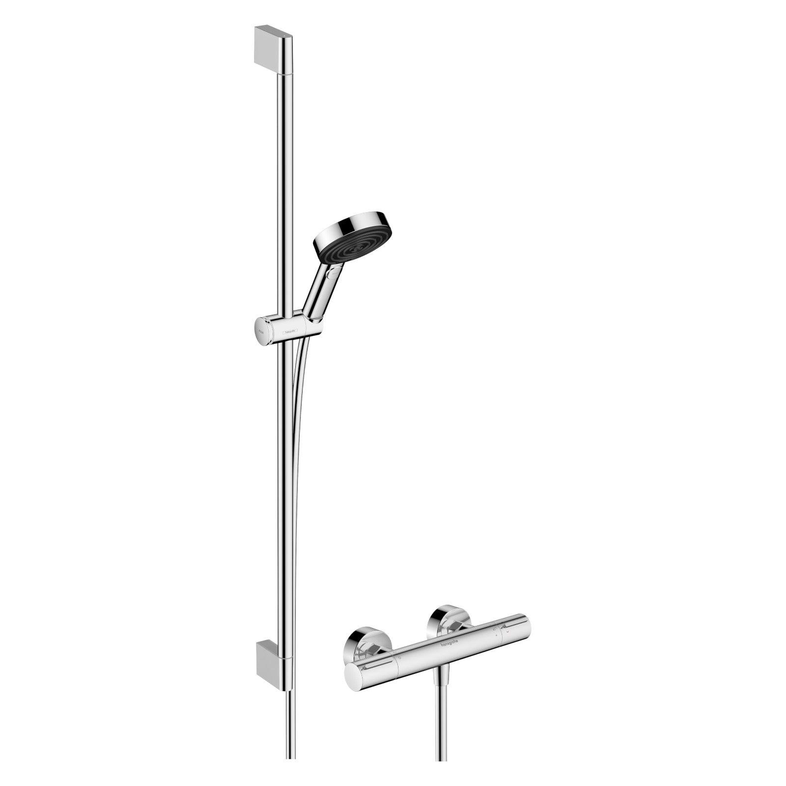 Hansgrohe Pulsify Select S zuhanyrendszer termosztátos, Ecostat Element, 90 cm - es zuhanyrúd, króm (24271000)