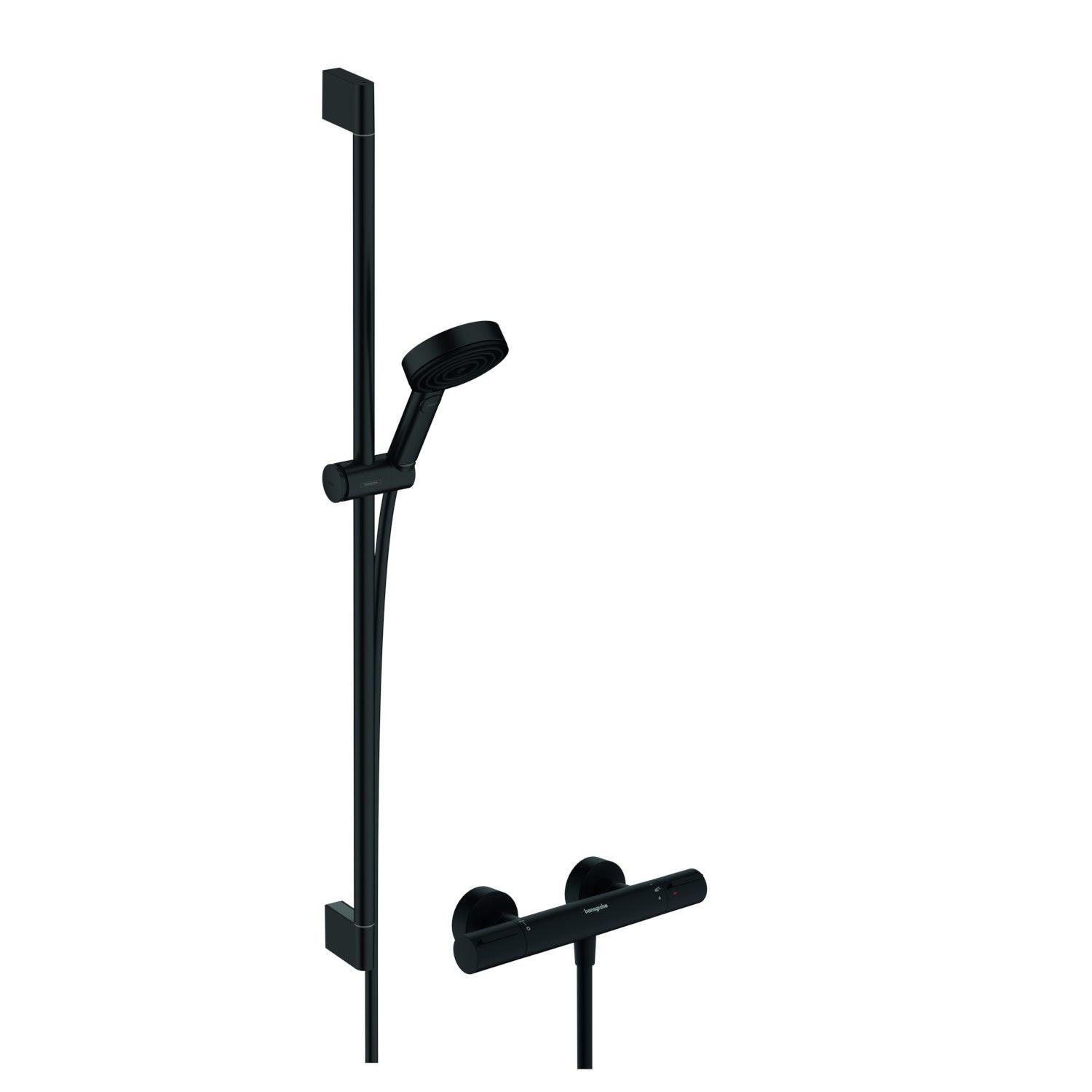 Hansgrohe Pulsify Select S zuhanyrendszer termosztátos, Ecostat Element, 90 cm - es zuhanyrúd matt fekete (24271670)