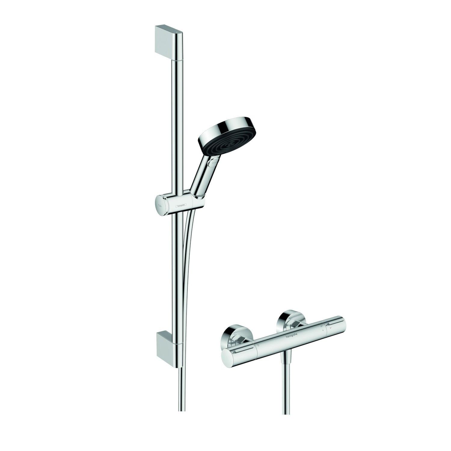 Hansgrohe Pulsify Select S zuhanyrendszer termosztátos, Ecostat Element, 65cm - es zuhanyrúd, króm (24272000)