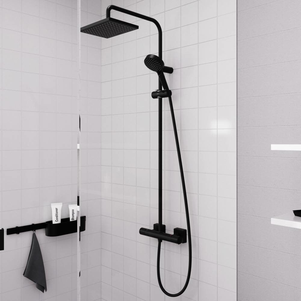 Hansgrohe Vernis Shape Showerpipe 230, 1 jet, termosztáttal, matt fekete (26286670)