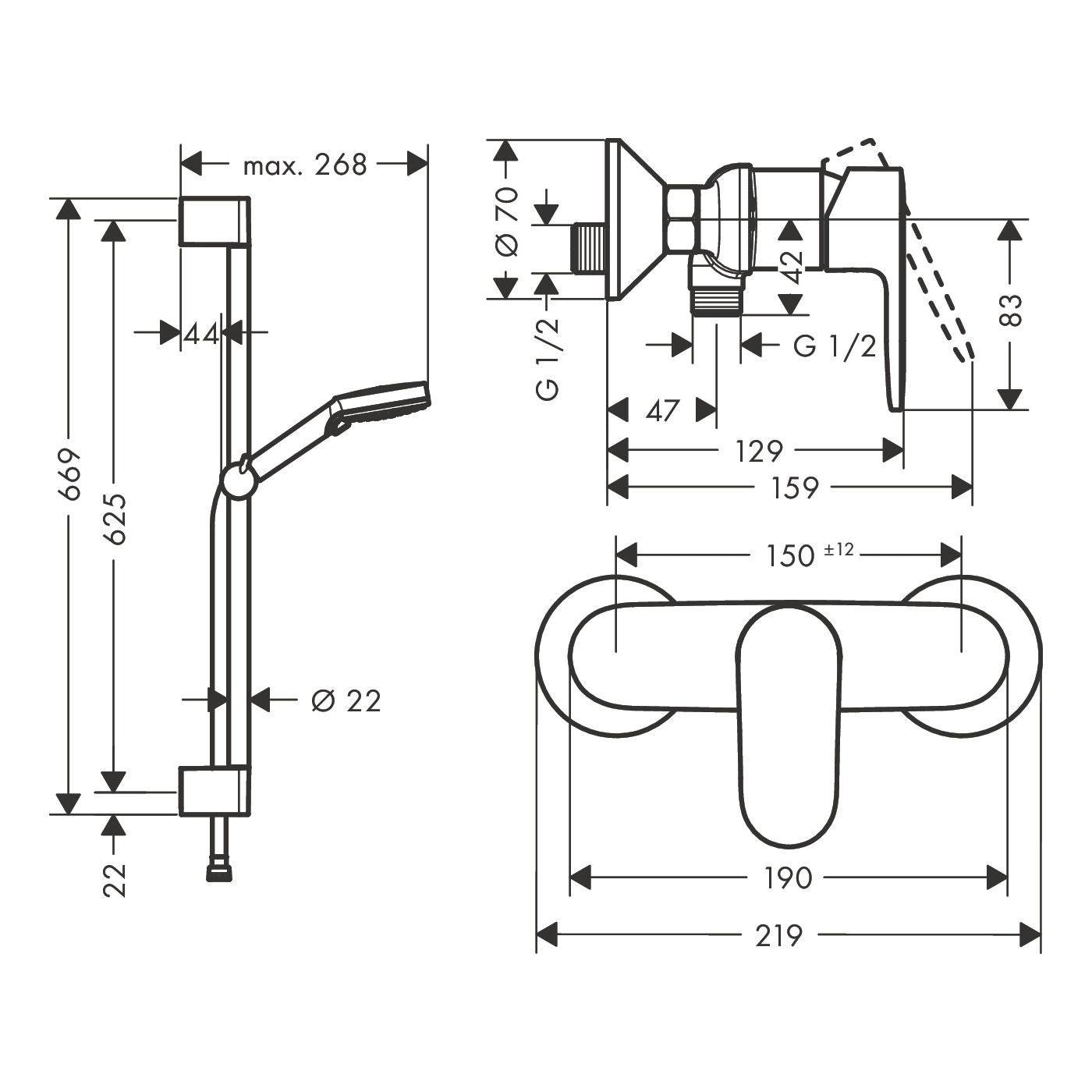 Hansgrohe Vernis Blend zuhanyrendszer, Crometta 65 cm - es zuhanyrúd, króm (26957000)