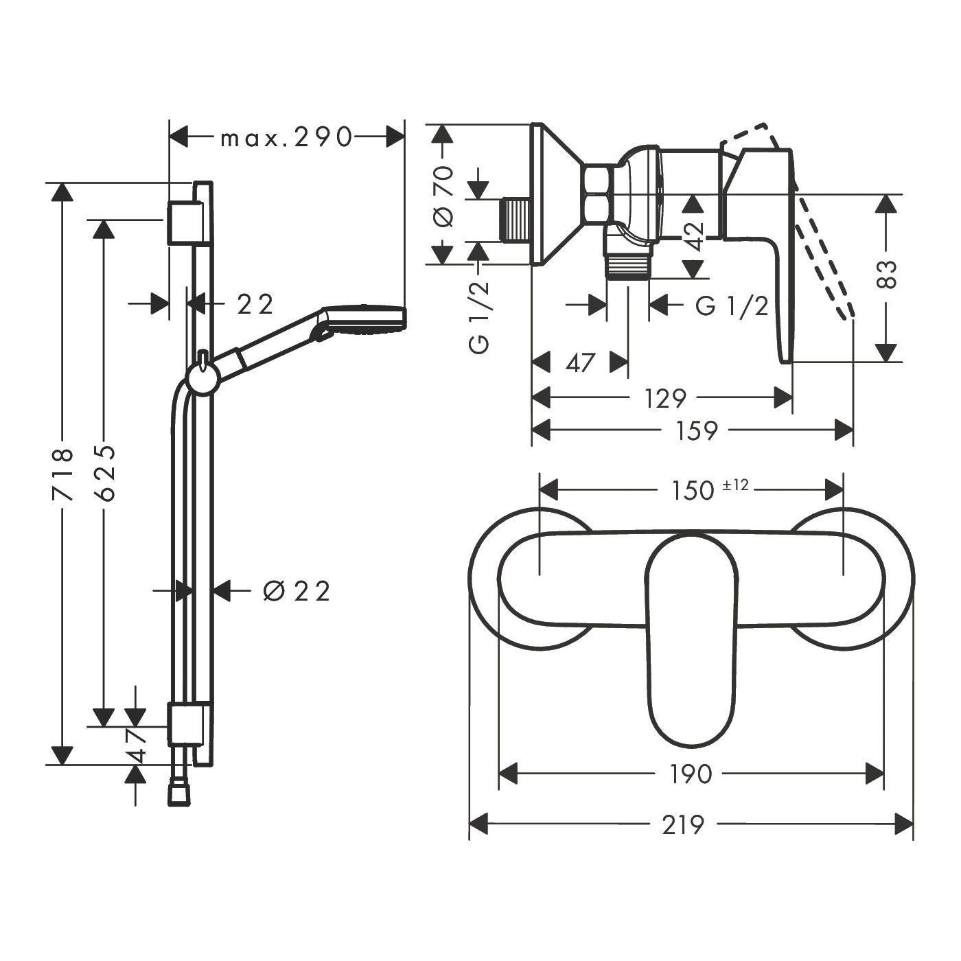 Hansgrohe Vernis Blend zuhanyrendszer, S Puro 65cm - es zuhanyrúd, matt fekete (26958670)