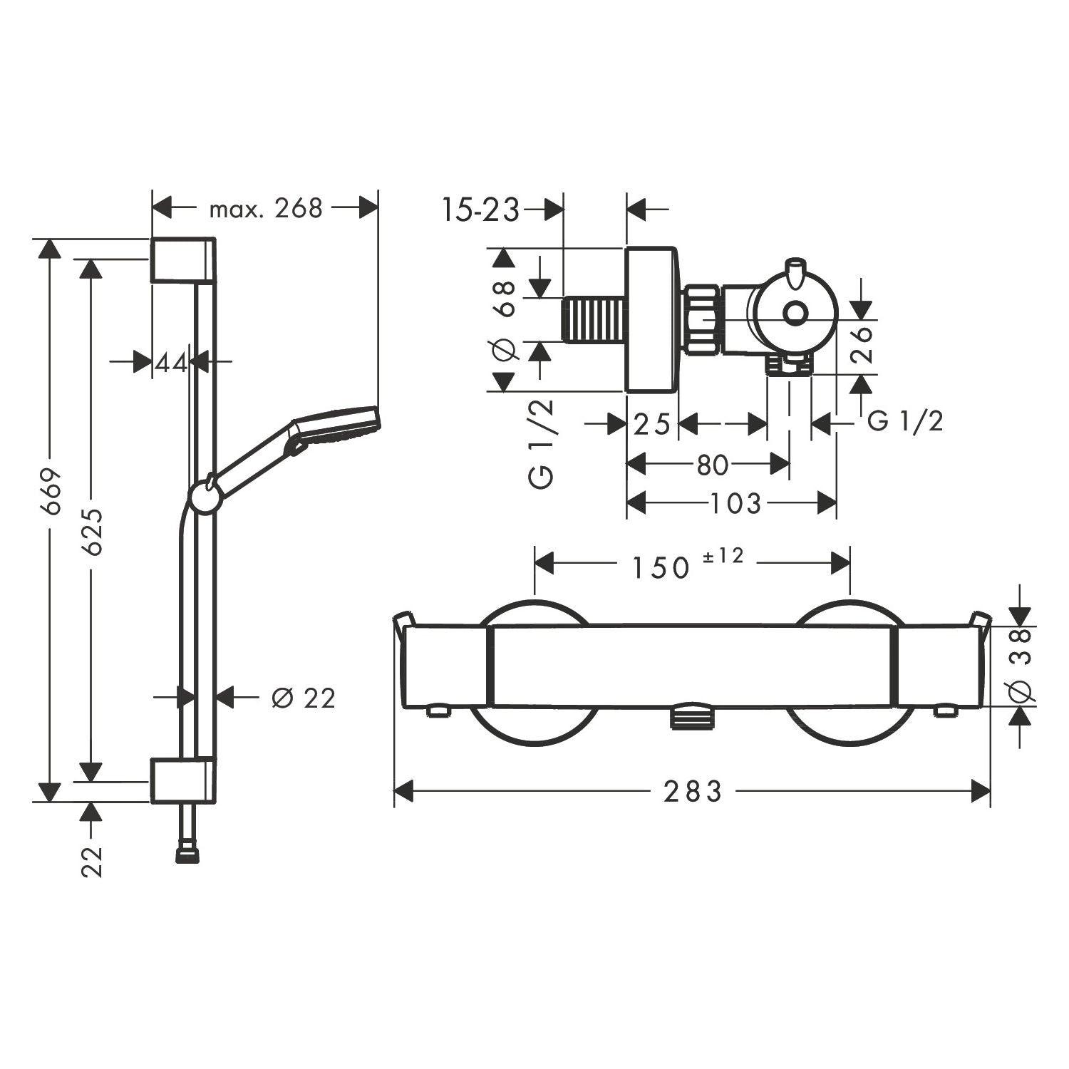 Hansgrohe Vernis Blend zuhanyrendszer termosztátos, Ecostat S, Crometta 65cm - es zuhanyrúd, króm (26960000)