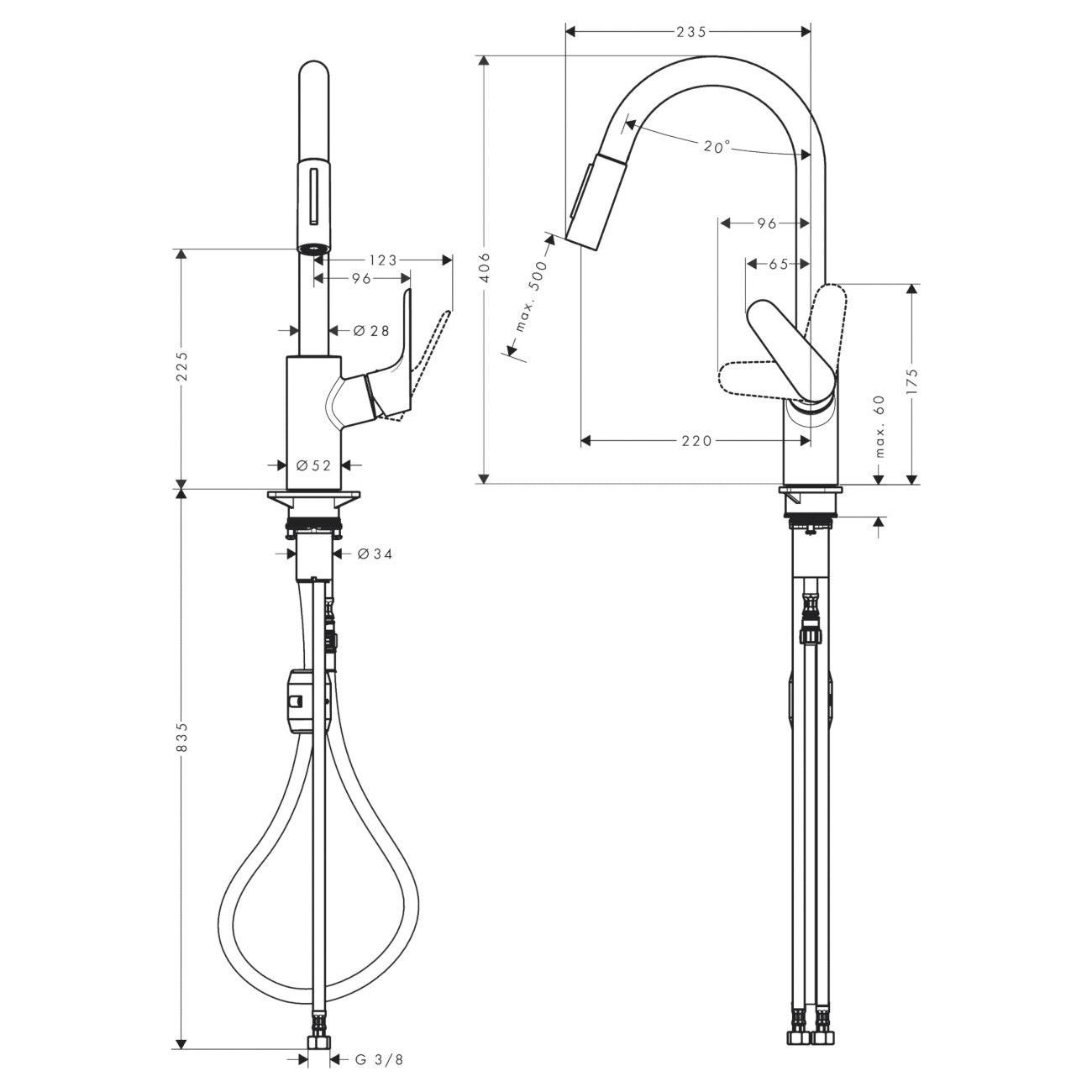 Hansgrohe Focus egykaros konyhai csaptelep kihúzható kifolyóval (31815000)