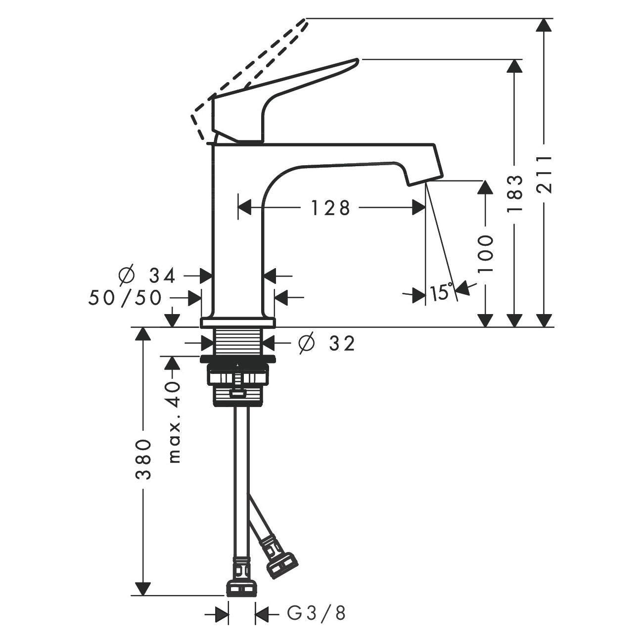 Hansgrohe Axor Citterio M mosdó csaptelep 240 mm, nem zárodó lefolyó - garnitúrával, fekete - kifutó (34017330)