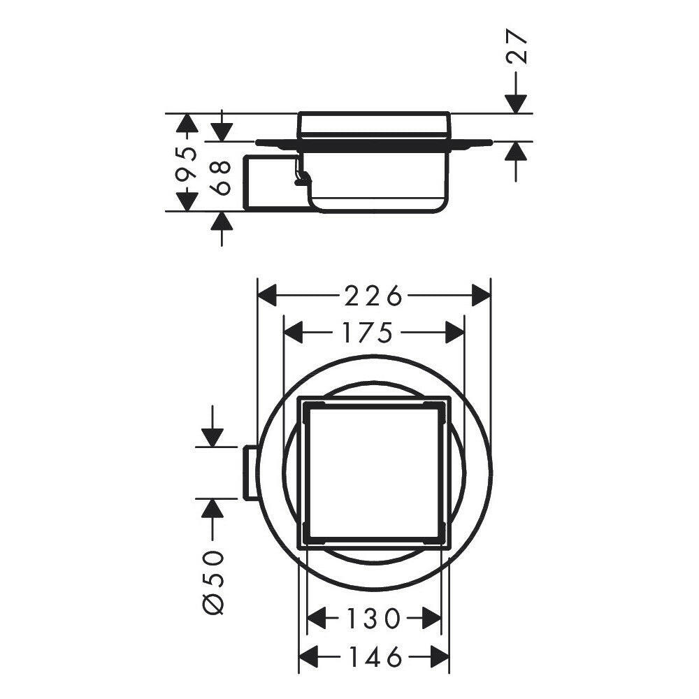 Hansgrohe RainDrain Spot Folyóka 15 x 15 cm rostély, cserélhető  rostély, rozsdamentes acél hatású-2