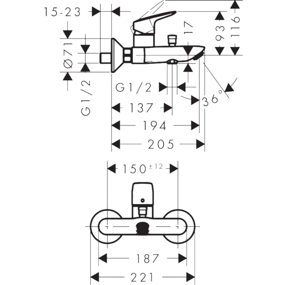 Hansgrohe Logis egykaros kádcsaptelep, falsíkon kívüli, matt fekete (71400670)