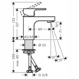 Hansgrohe Vernis Shape egykaros mosdócsaptelep 70, lefolyógarnitúra nélkül (71567000) - méretrajz