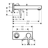 Hansgrohe Talis S mosdó csaptelep falsik alatti, 225mm kif. (72111000) - méretrajz