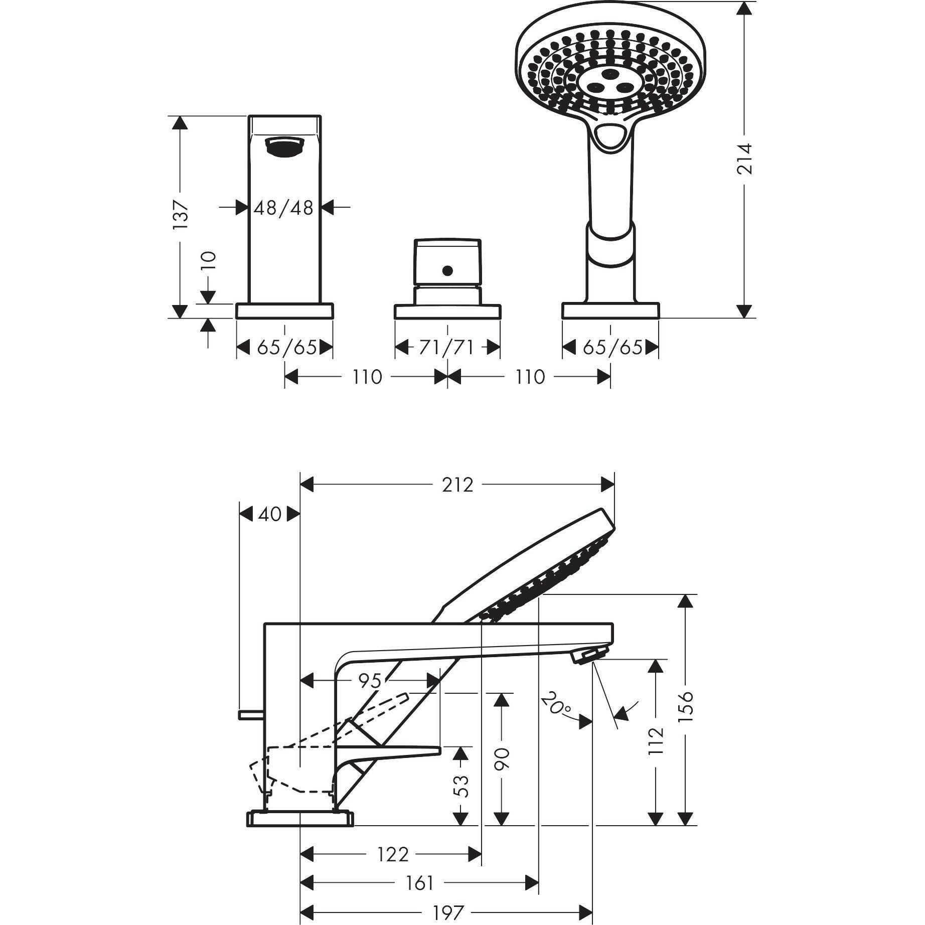 Hansgrohe Metropol 3-lyukú kádcsaptelep peremre építhető Secuflex-vel loop fogantyúval-1