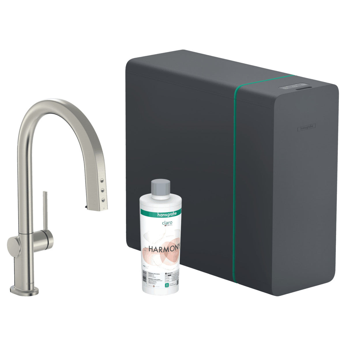 Hansgrohe Aqittura M91 Sodasystem konyhai csaptelep 210, kihúzható kifolyó, 1jet, sBox, rozsdamentes acél hatású (76836800)