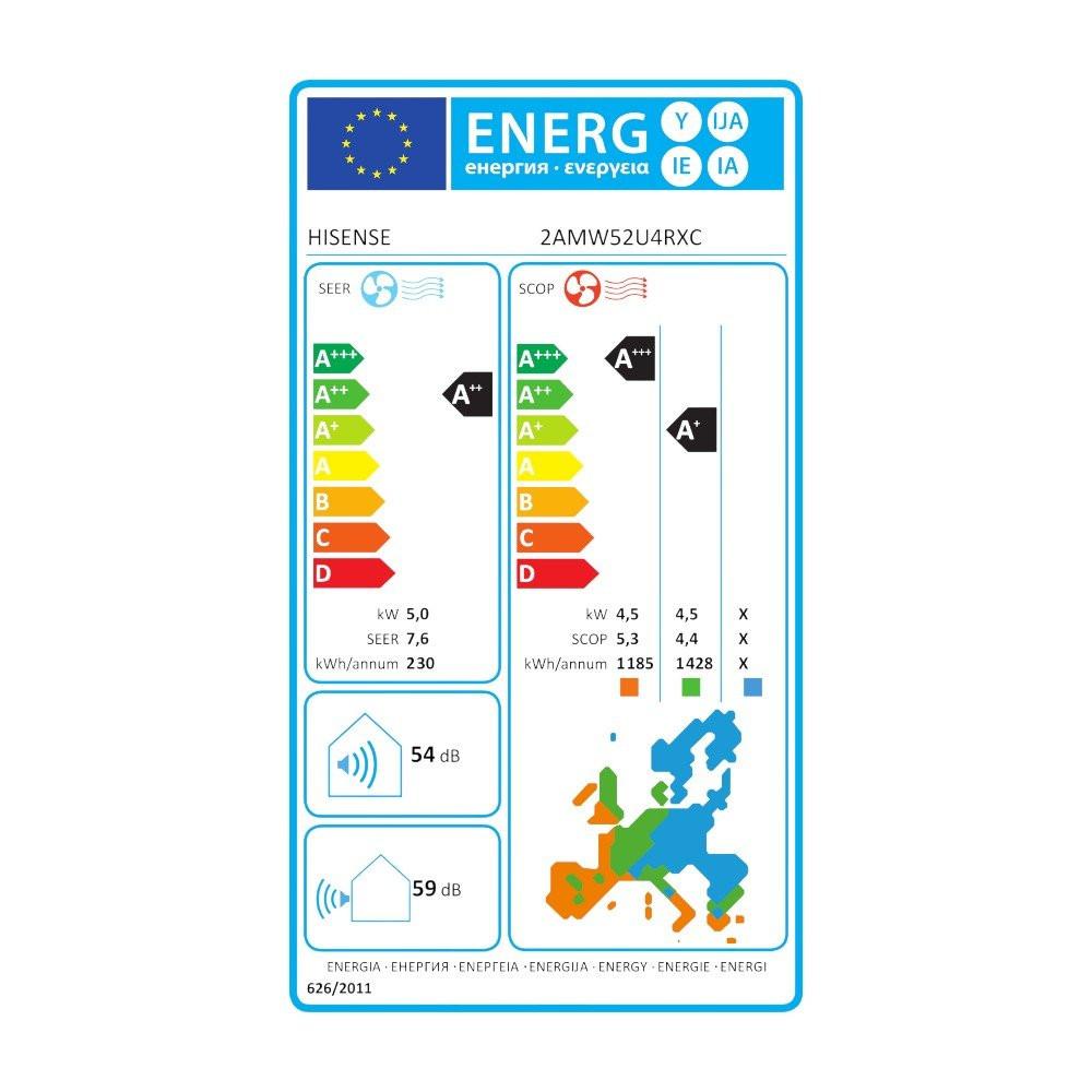 Hisense multi split kültéri egység 5,2 kW - 2 beltérihez R32 ( - 20C°) (HISENSE - 2AMW52U4RXC)