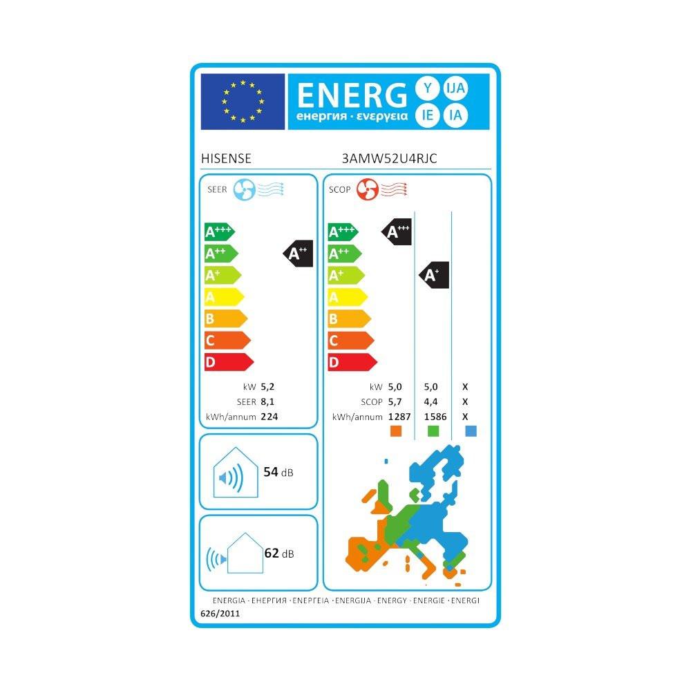 Hisense multi split kültéri egység 5,2 kW - 3 beltérihez R32 ( - 20C°) (HISENSE - 3AMW52U4RJC)