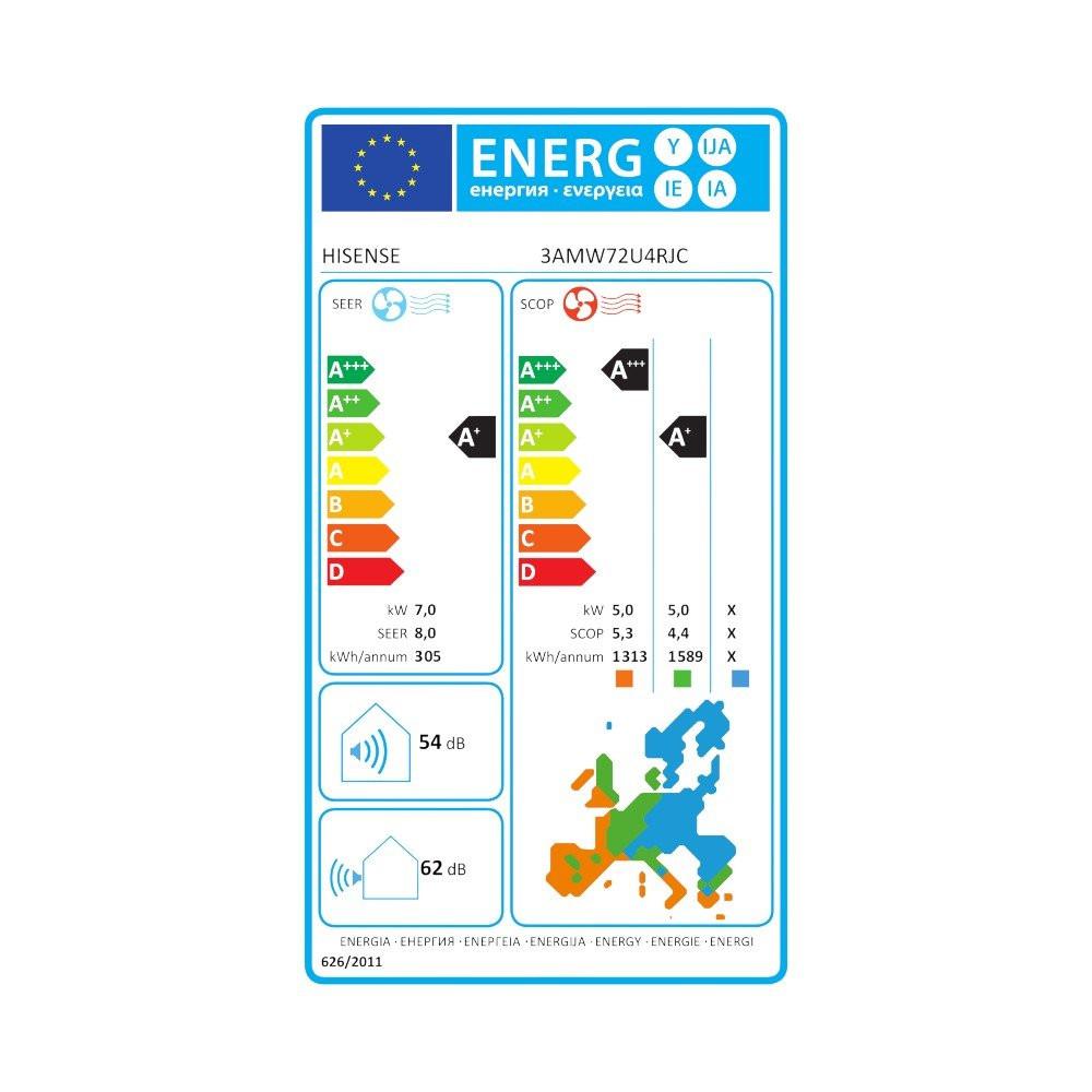 Hisense multi split kültéri egység 7,2 kW - 3 beltérihez R32 ( - 20C°) (HISENSE - 3AMW72U4RJC)