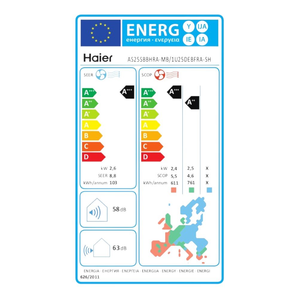 Haier Serene Black R32 mono split klíma szett 2.6 kW (AS25SBBHRA - MB / 1U25DEBFRA - SH)