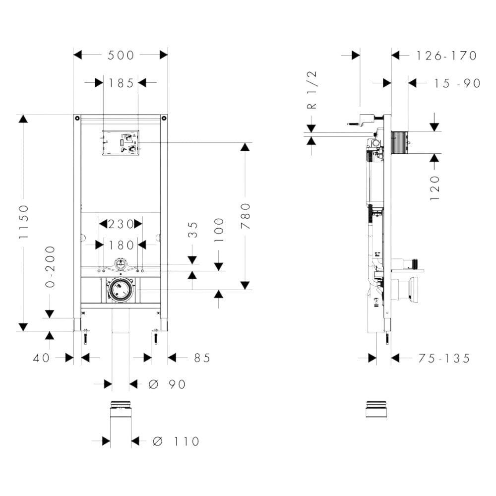 Hansgrohe iFrame universal WC tartály, falsík alatti 1120, fali rögzítésű WC - hez (01022180)