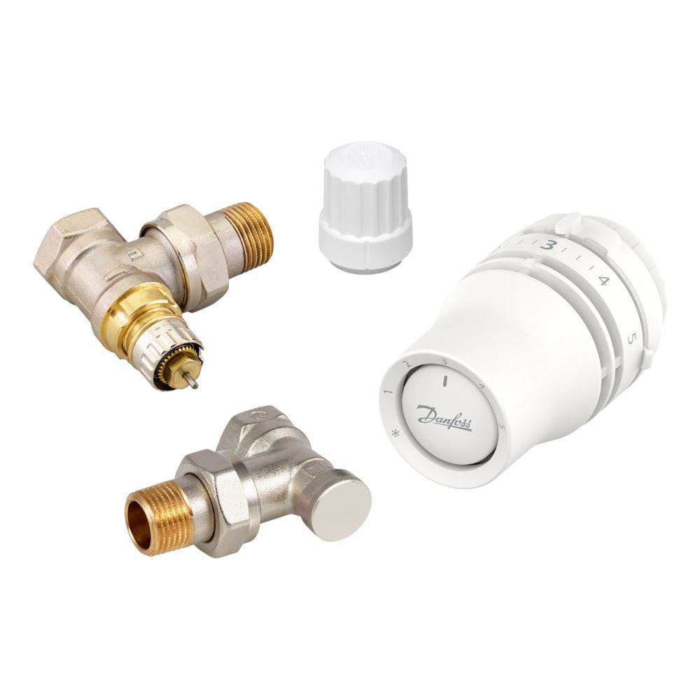 Danfoss radiátorszelep szett sarok - RA - IN 1/2” szelep + Redia RA 015G3380 + RLV - S visszatérő (015G5333)