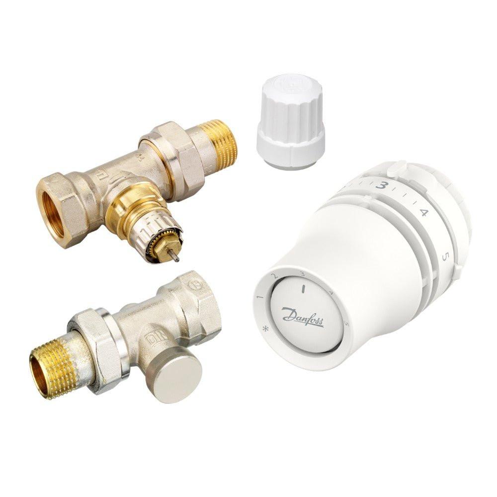 Danfoss radiátorszelep szett egyenes - RA - IN 1/2” szelep + Redia RA 015G3380 + RLV - S visszatérő (015G5332)