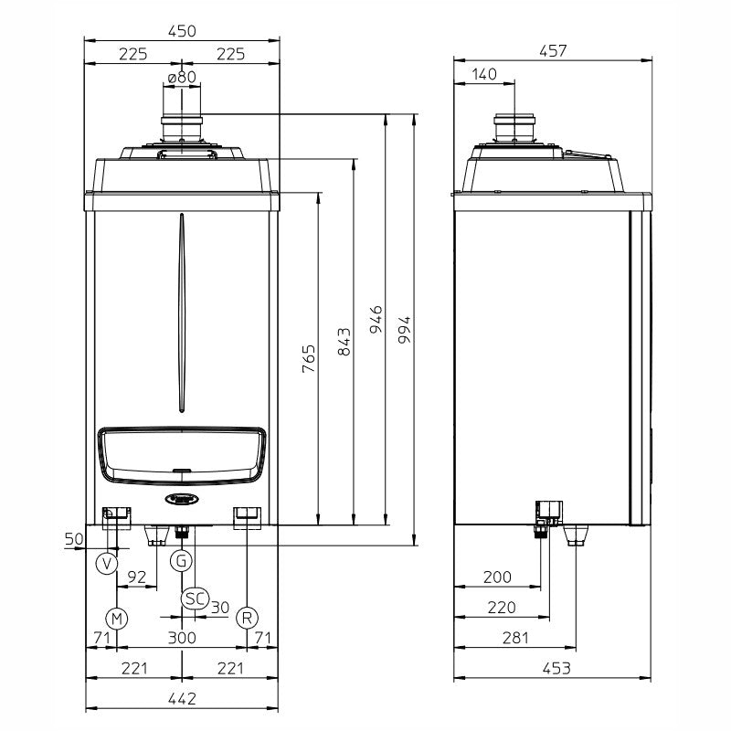 Immergas Victrix PRO 55 kondenzációs gázkazán, fűtő 49,9 kW (3.025618) - méretrajz