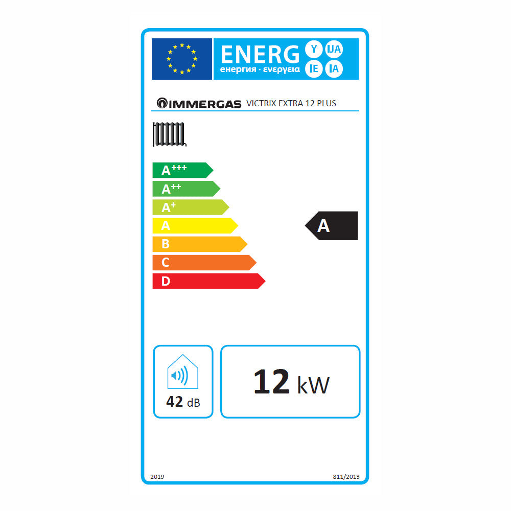 Immergas Victrix Extra 12 Plus kondenzációs gázkazán, fűtő 12 kW, tároló előkészítéssel - energiacímke