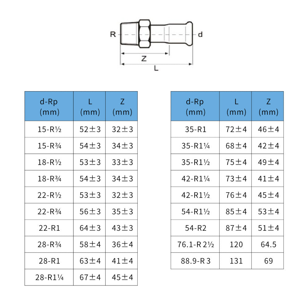 Install InoxPress Aqua átmenet KM 15-1/2" (316L)- méretrajz