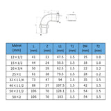 Install InoxPress Temp könyök 90 KM 15-1/2" (304) - méretrajz