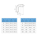 Install InoxPress Temp könyök 90 KB 15 (304) - méretrajz