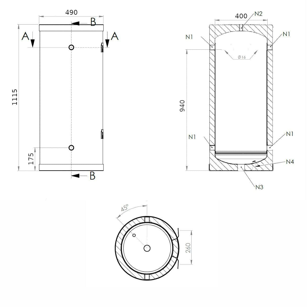 Install Storax Terra puffertároló, 120l, hőcserélő nélkül, PU szigeteléssel, fali