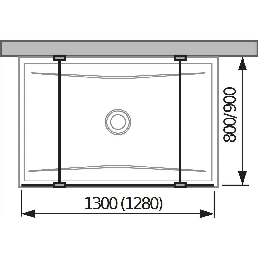 Jika Cubito Pure 130 üvegfal, rögzített, két támasszal, ezüst/átlátszó üveg, 128x200 cm