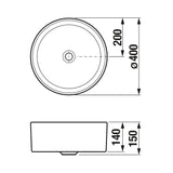 Jika Cubito Pure mosdótál kerek 40x15 cm fekete (H8184207161121) - méretrajz