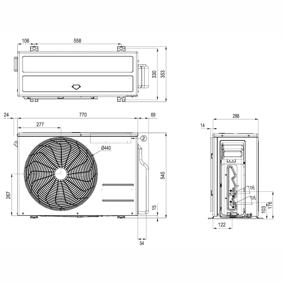 LG A09GA2 ArtCool Gallery Premium split klíma szett, 2,6 kW (A09GA2.NSE + A09GA2.U18) - méretrajz