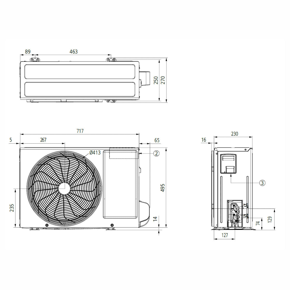 LG AC09BK ArtCool Mirror split klíma szett, 2,6 kW (AC09BK.NSJ + AC09BK.UA3) - méretrajz