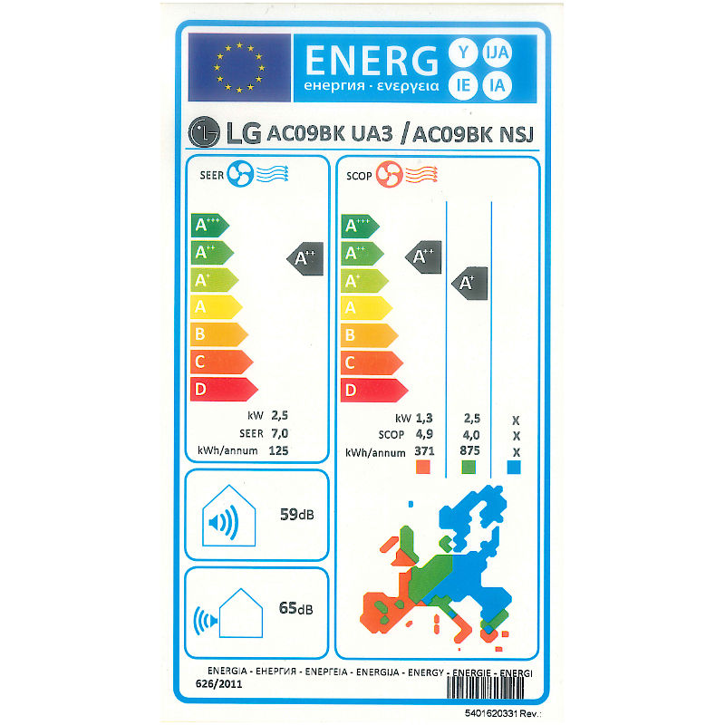 LG AC09BK ArtCool Mirror split klíma szett, 2,6 kW (AC09BK.NSJ + AC09BK.UA3) - energiacímke