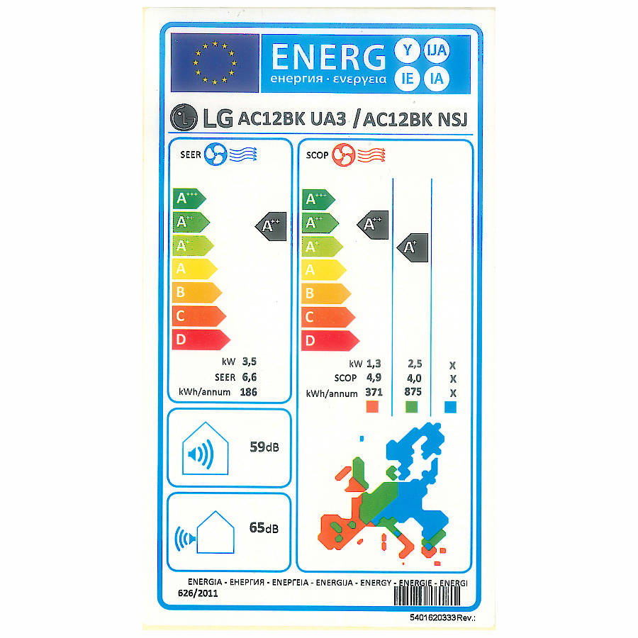 LG AC12BK ArtCool Mirror split klíma szett, 3,5 kW (AC12BK.NSJ + AC12BK.UA3) - energiacímke