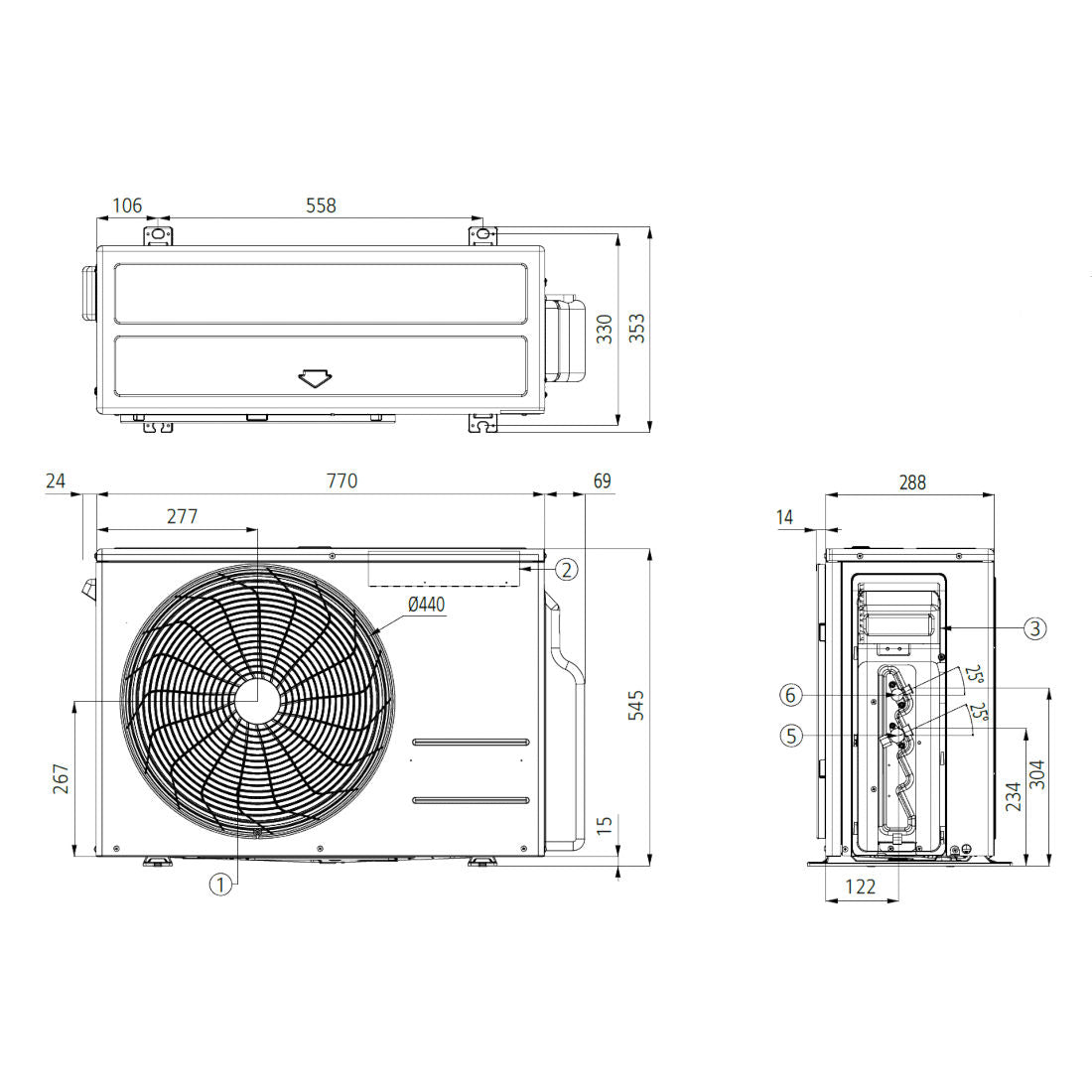 LG AC18BK ArtCool Mirror split klíma szett, 5,3 kW (AC18BK.NSK + AC18BK.UL2) - méretrajz