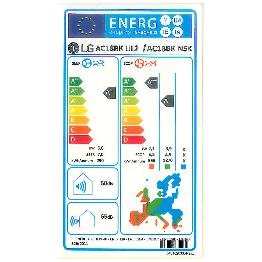 LG AC18BK ArtCool Mirror split klíma szett, 5,3 kW (AC18BK.NSK + AC18BK.UL2) - energiacímke