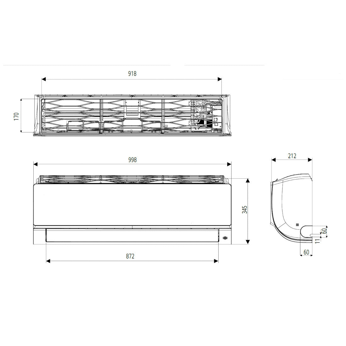 LG AC24BK ArtCool Mirror split klíma szett, 7,0 kW (AC24BK.NSK + AC24BK.U24) - méretrajz