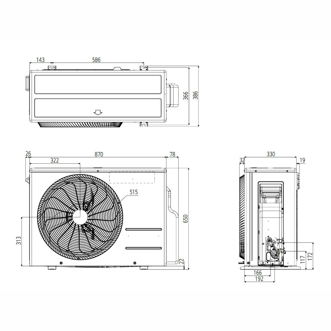 LG AC24BK ArtCool Mirror split klíma szett, 7,0 kW (AC24BK.NSK + AC24BK.U24) - méretrajz