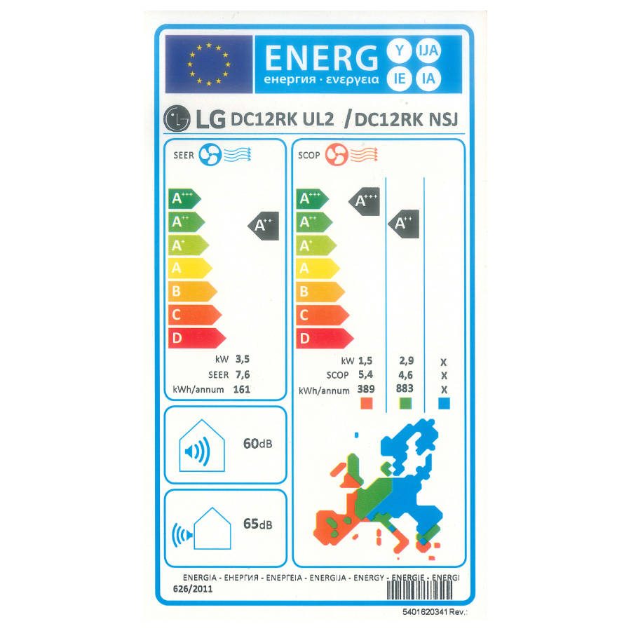 LG DC12RK Deluxe split klíma szett, 3,5 kW (DC12RK.NSJ + DC12RK.UL2) - energiacímke