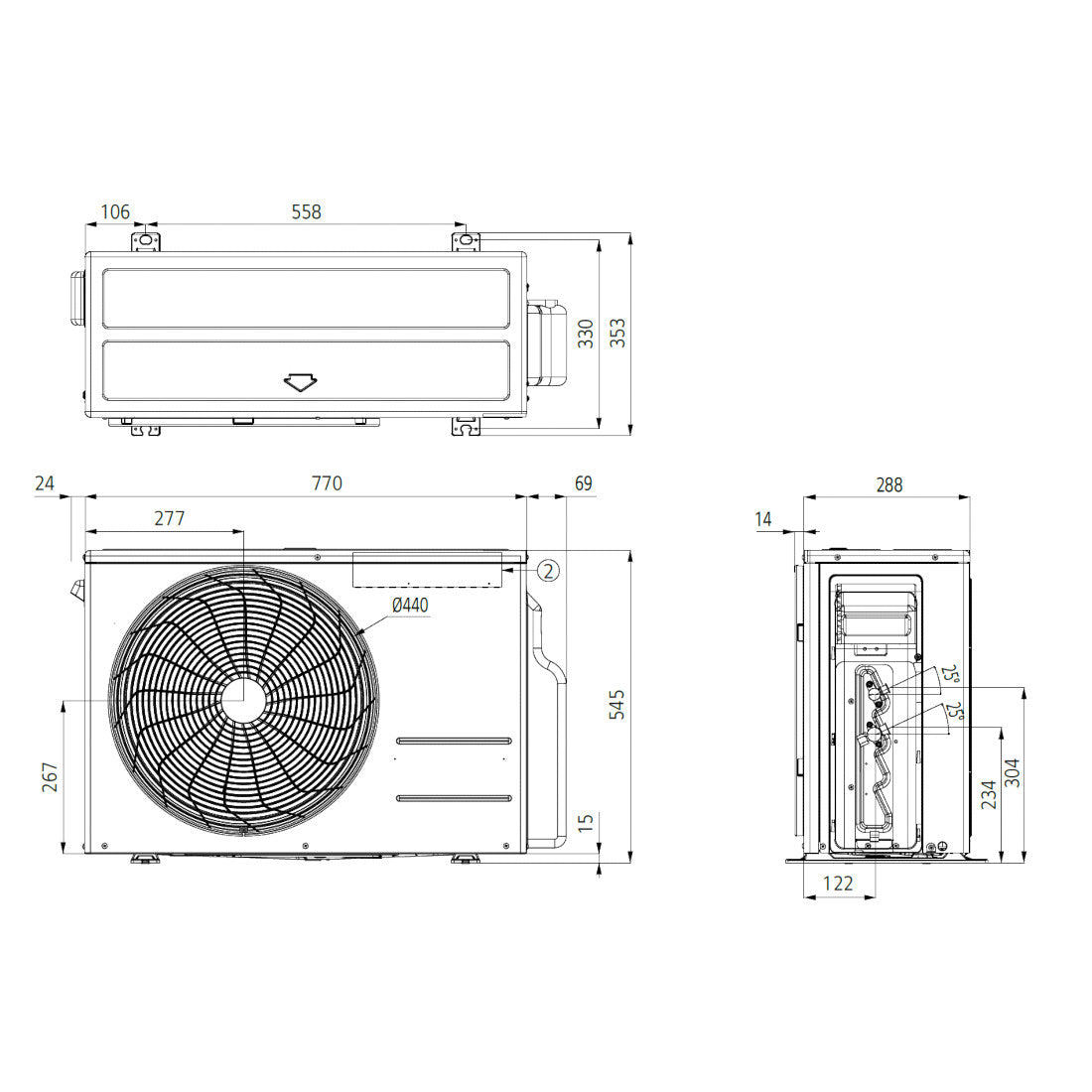 LG DC18RK Deluxe split klíma szett, 5,3 kW (DC18RK.NSK + DC18RK.UL2) - méretrajz