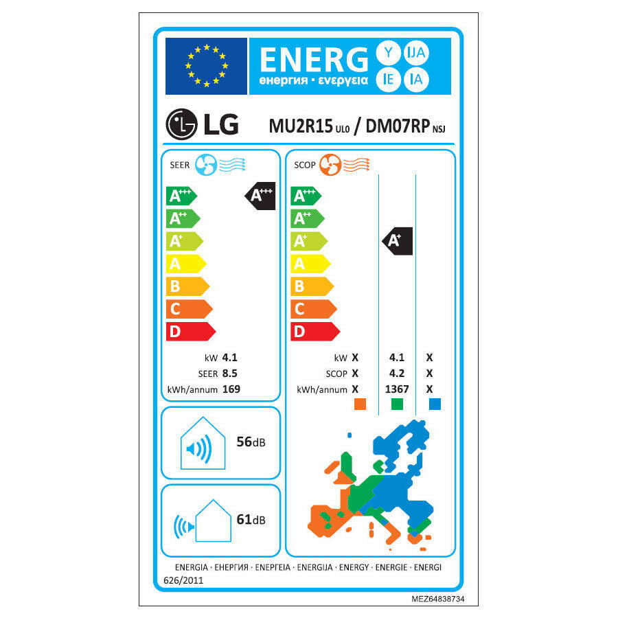 LG multi split klíma szett - kültéri: 4,1kW(MU2R15), beltéri: 2 x 3,5kW(PC12SK) (MU2R15-SZETT) - energiacímke