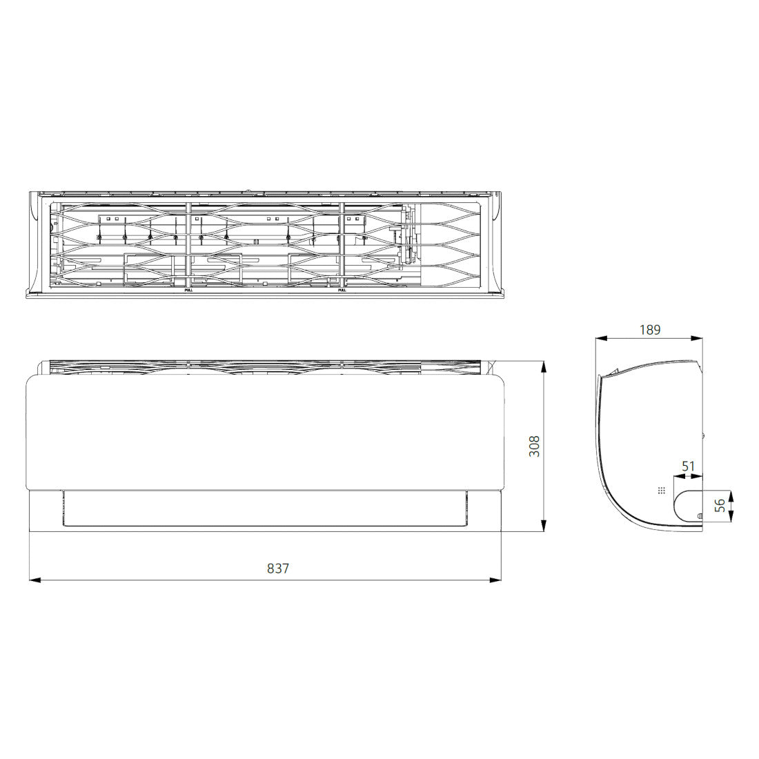 LG PC09SK Silence Plus split klíma szett, 2,6 kW (PC09SK.NSJ + PC09SK.UA3) - méretrajz