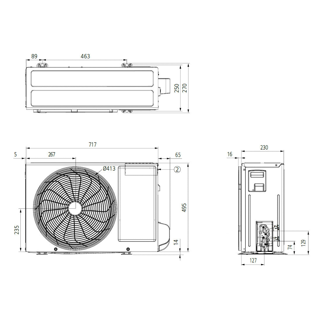 LG PC09SK Silence Plus split klíma szett, 2,6 kW (PC09SK.NSJ + PC09SK.UA3) - méretrajz