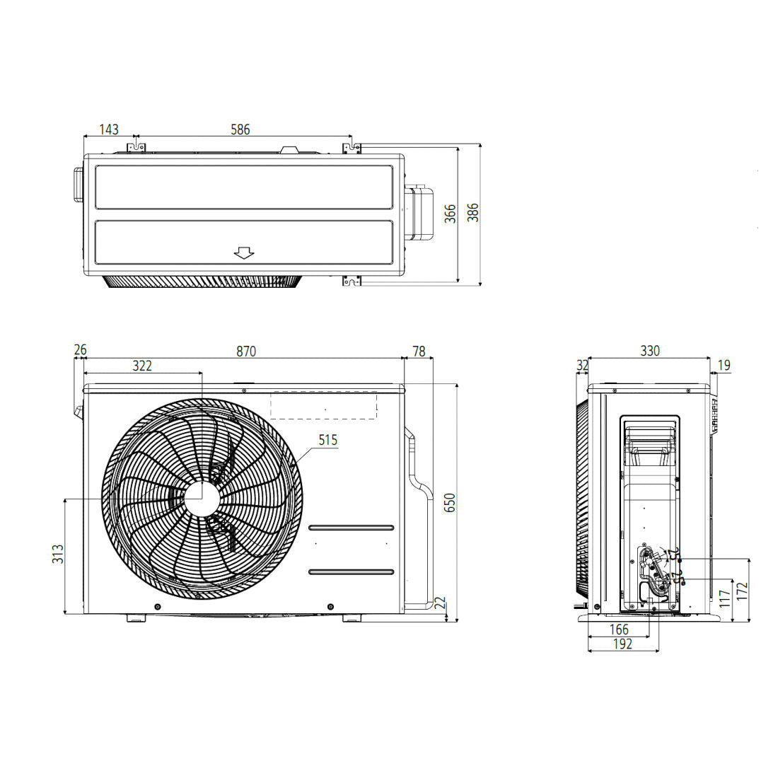 LG PC24SK Silence Plus split klíma szett, 7,0 kW (PC24SK.NSK + PC24SK.U24) - méretrajz