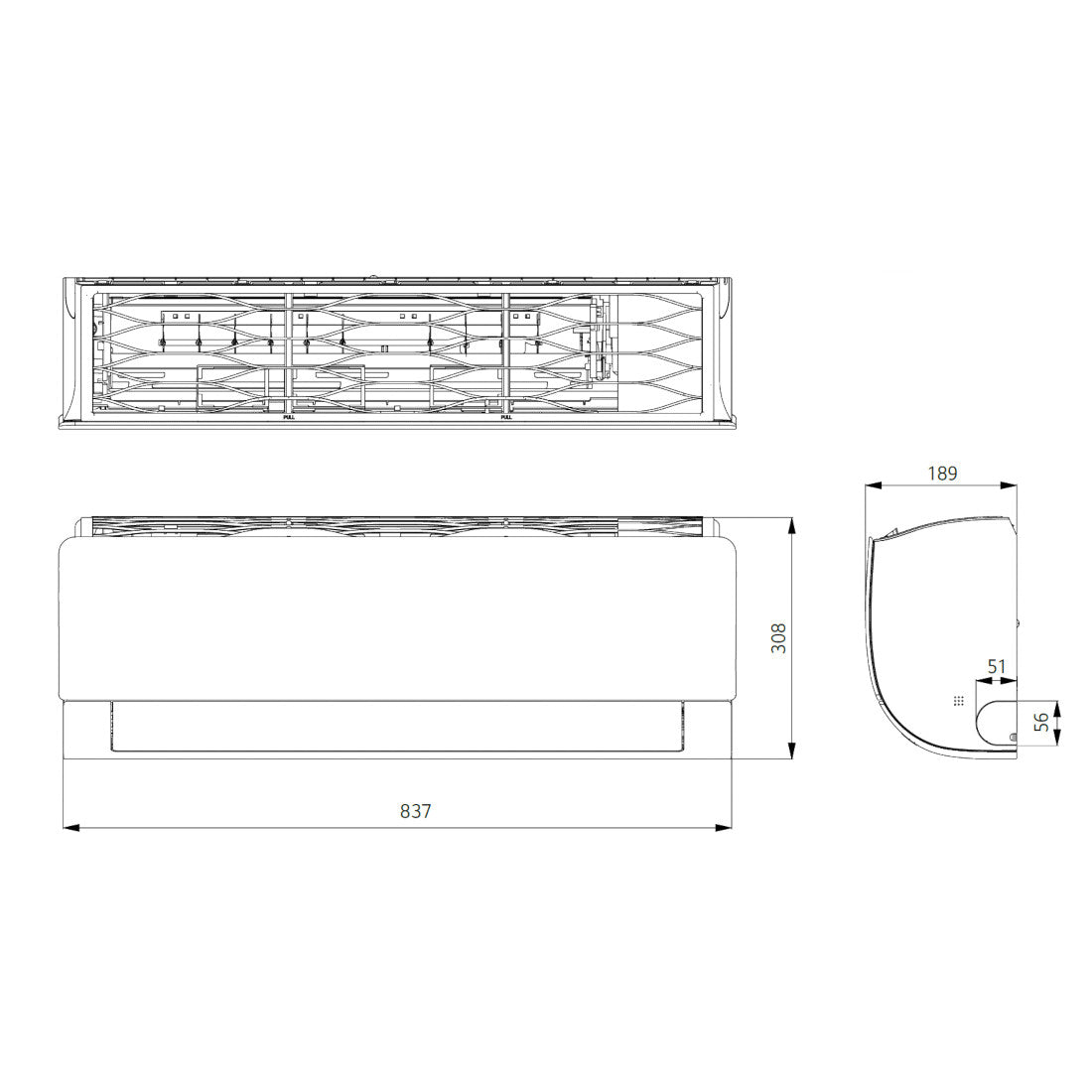 LG S09ET DualCool Special ET split klíma szett, 2,6 kW (S09ET.NSJ + S09ET.UA3) - méretrajz